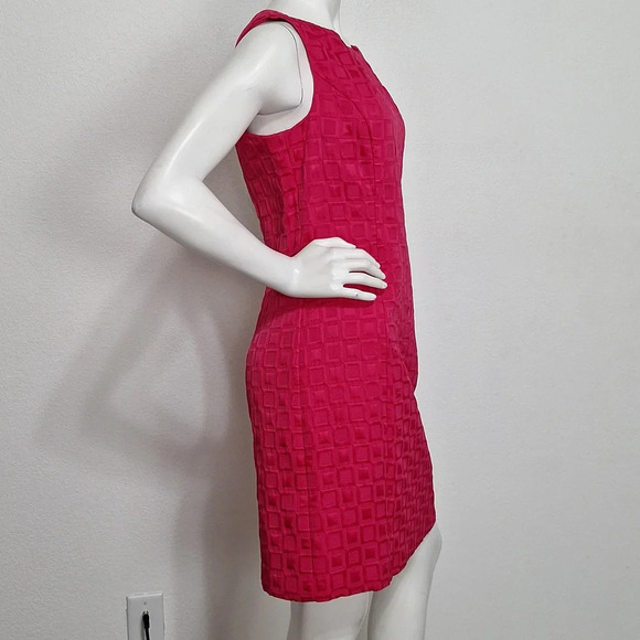 Madison Leigh Pink Preppy Square Pattern Romantic Sleeveless Sheath Dress Sz 12P - Picture 4 of 9